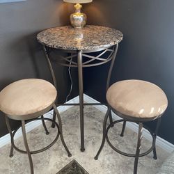 Granite Pub Table With 2 Swivel Barstools