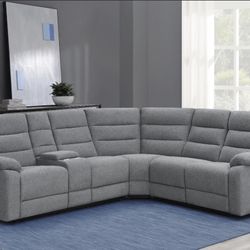 Brand New 3PC Cool Smoke Grey Motion Reclining Sectional 