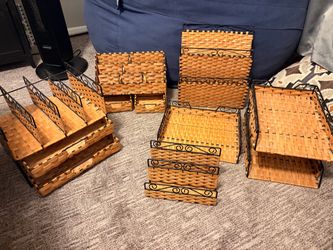 Woven Wicker & Wrought Iron Desk Organizer Set