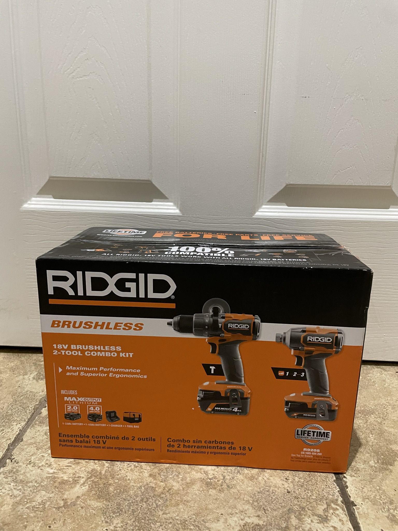 Ridgid 18V Brushless Cordless 2-Tool Combo Kit with Hammer Drill, Impact Driver, (2) Batteries, Charger, and Bag
