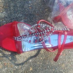 Ladies Womens red rhinestone high heel shoes