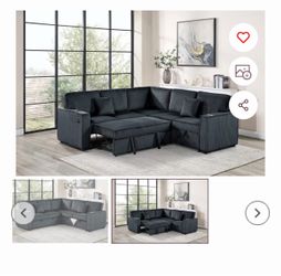 $550 sectional pull out bed with storage plus usb cup holder couch