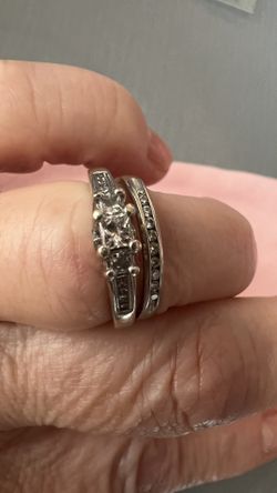 14K White Princess Cut Wedding Rings