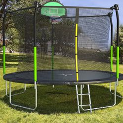 14 ft Trampoline with Safety Enclosure Net，