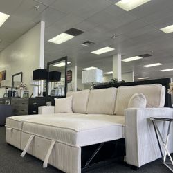 Ivory Sleeper Sofa With Storage Reversible Chaise ✅ Financing Available - Bad or No Credit Accepted ✅ 