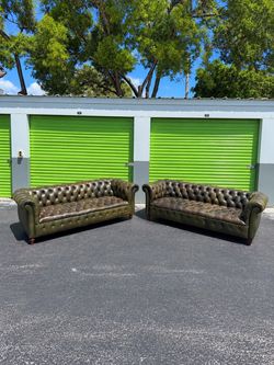 Ralph Lauren Leather Chesterfield Sofa Pair Vintage Rare 2 Sofas