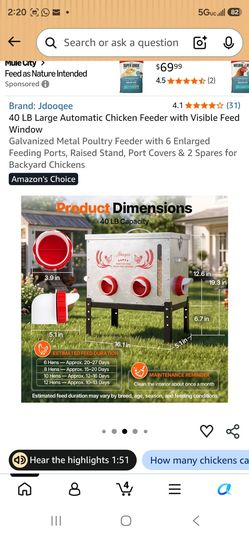 40 LB Large Automatic Chicken Feeder with Visible Feed Window
