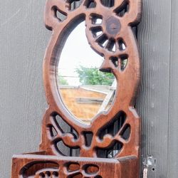Antique Wooden Mirror With Shelf