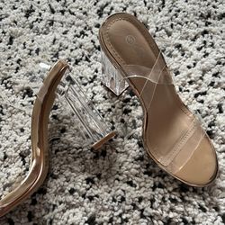 Clear Heels with Adjustable Ankle Strap Rose Gold Size 5 for Sale