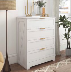 White 4-Drawer Chest Dresser with Gold Handles