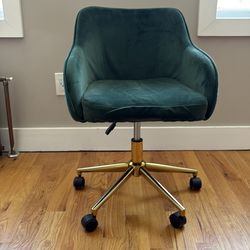 Green Velvety Wheeled Office Chair