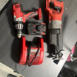 28V Milwaukee Sawall And Hammer Drill With Battery And Charger