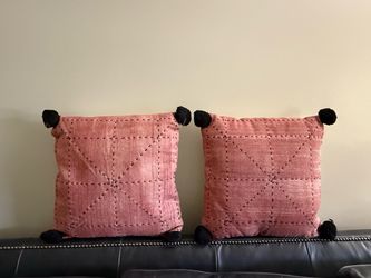 Qty 2 Handmade Dormify rose colored w black tassel pillow covers ( new never used) 18x18