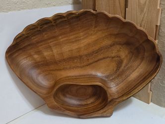 Vintage Large Genuine Monkeypod Wood Divided Serving Bowl