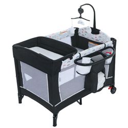 4-in-1 Portable Baby Play Yard with Changing Table for Newborn, Multicolor