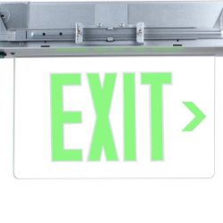 Qllite LED Exit Sign LED Edge-Lit Exit Sign Emergency Light w/Battery Backup, Recessed Mount Edge, Aluminum Housing, Single Side Clear Acrylic Panel, 