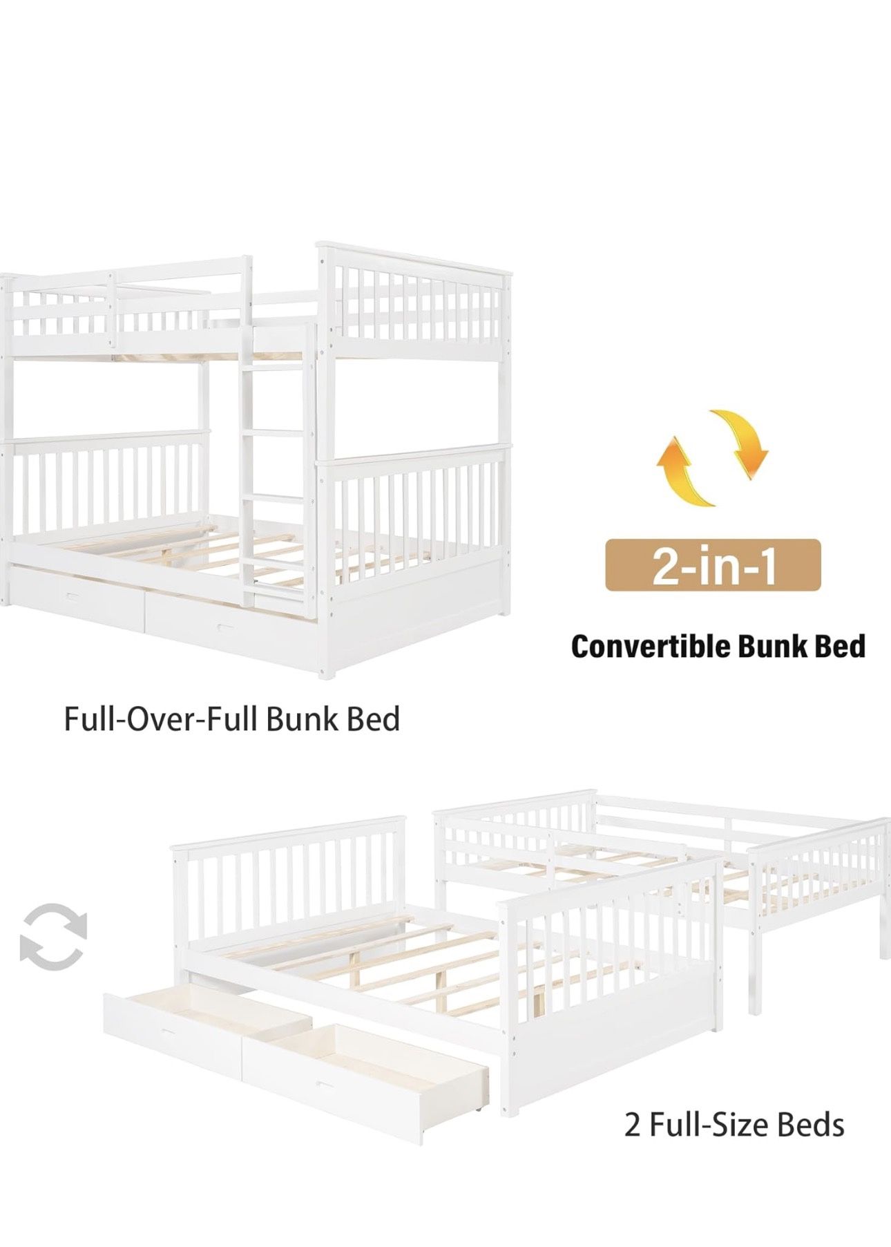 White bunk bed (both beds full)