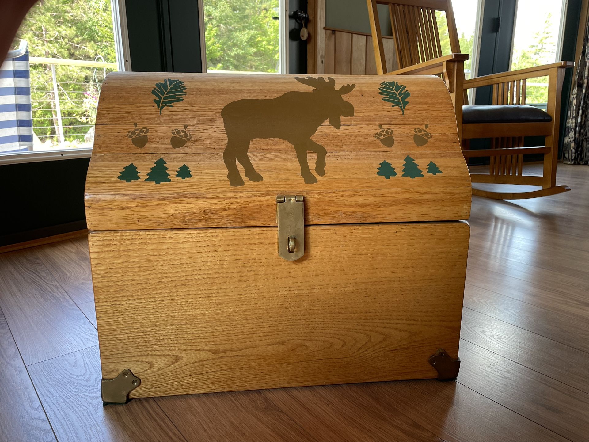 Custom painted Chest/ Moose , Tree , Leaf , Acorn