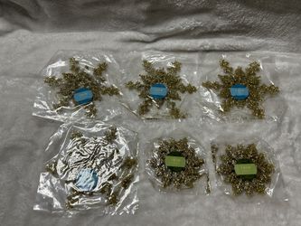 Vintage Christmas decoration 16 ornaments gold glitter snowflakes snowflake