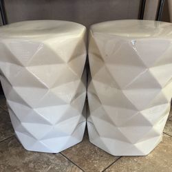 Beautifully Pair  Of  White Geometric Garden Stool