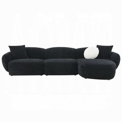MID CENTURY MODERN SECTIONAL SOFA CHAISE LOUNGE BLACK / WHITE SHIMMER CHENILLE