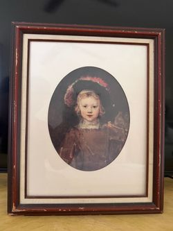 Vintage framed reproduction of Rembrandt van Rijn’s Portrait of the Artist’s Son, Titus, circa 1645–1650.