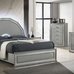 Brand New Metallic Grey 4pc Queen Bedroom Set (Available In Eastern King)
