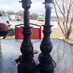 2 Brown Tabletop Lamps (No Shades)