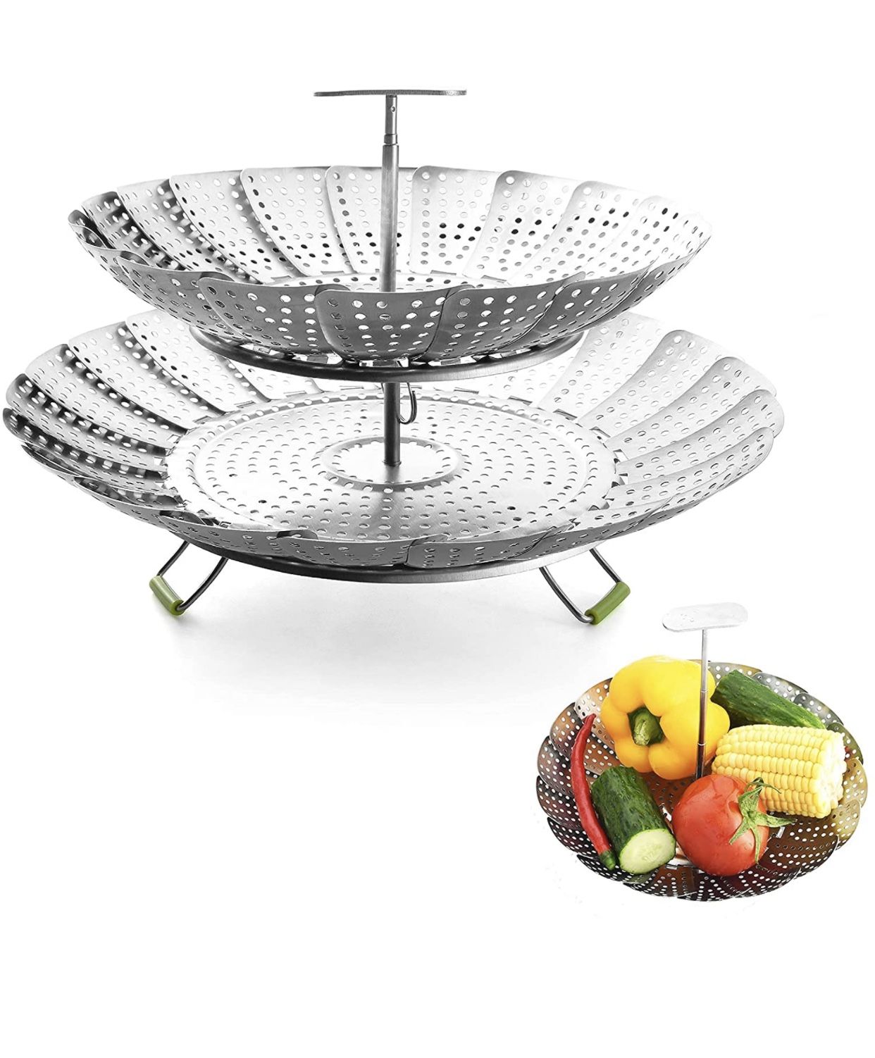 New never used Food Steamer Baskets For Cooking 2 Layers - Expandable & Collapsible Vegetable Steamer Basket Stainless Steel (7" - 10.8") - Easy To Us