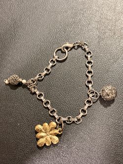 Silver Chain Charm Bracelet with Flower