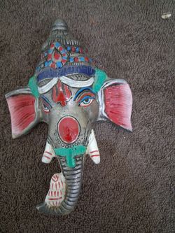 Indian Folk Art Ganesha Wall Decor Mask - Mint Condition