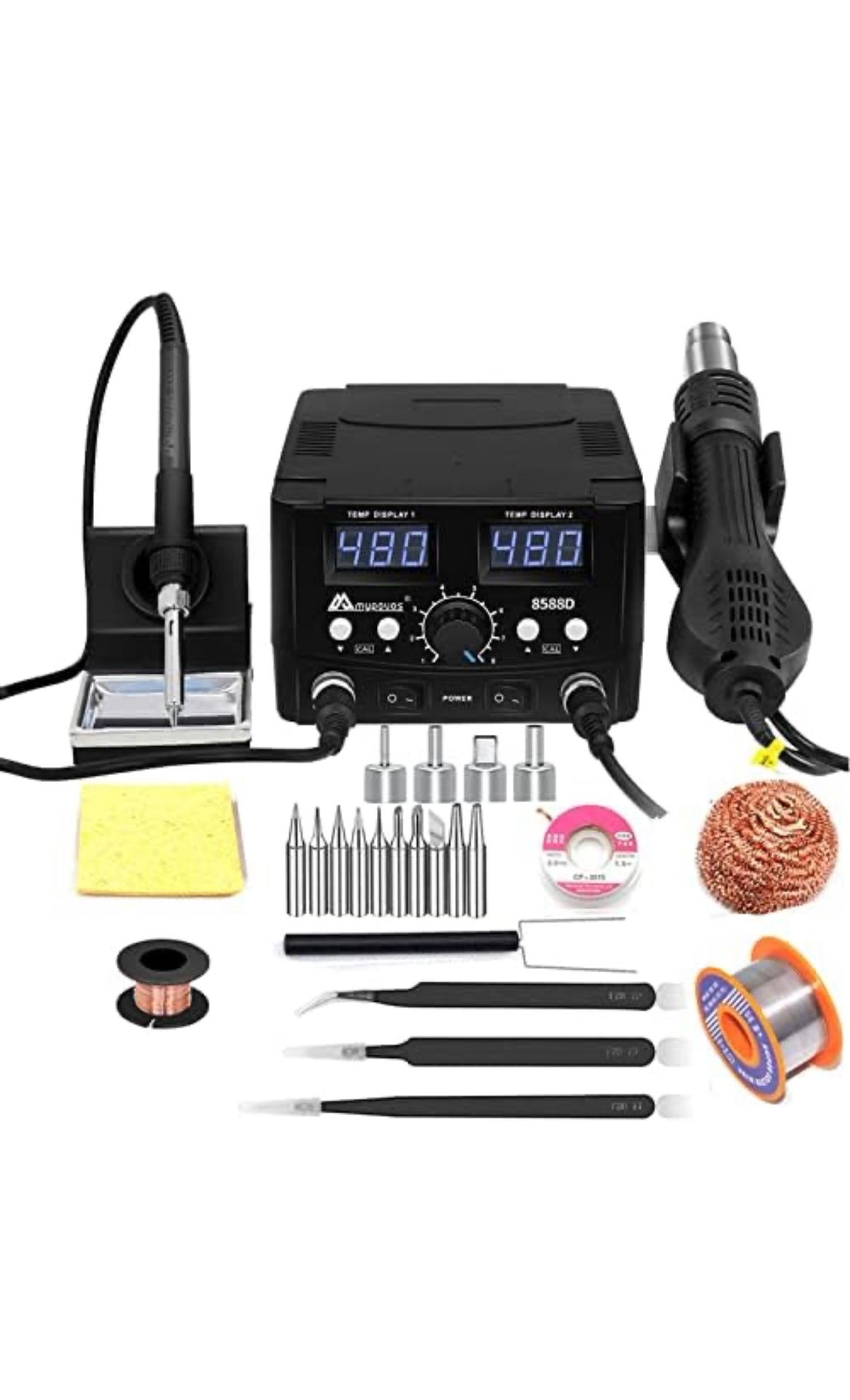 2 IN 1 750W LED Digital Soldering Station Hot Air Rework Station Electric Soldering