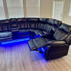 BRAND NEW! Black Reclining Sectional W/ LED Lights And USB Chargers⚡️ Same Day Free Delivery Drop Off ⚡️