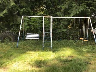 Swing set and sandbox