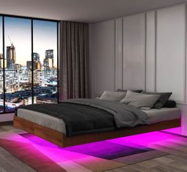 LED Mid Century Modern Floating Platform Bed No Box Spring Needed
