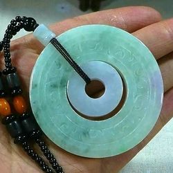 Burmese icy type A jadeite jade pendant Double  circle plaque.