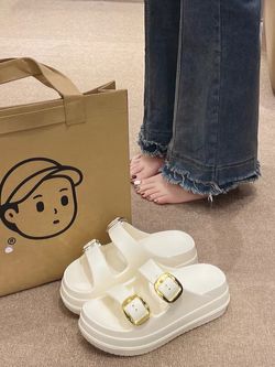 White Platform Sandals with Gold Buckles