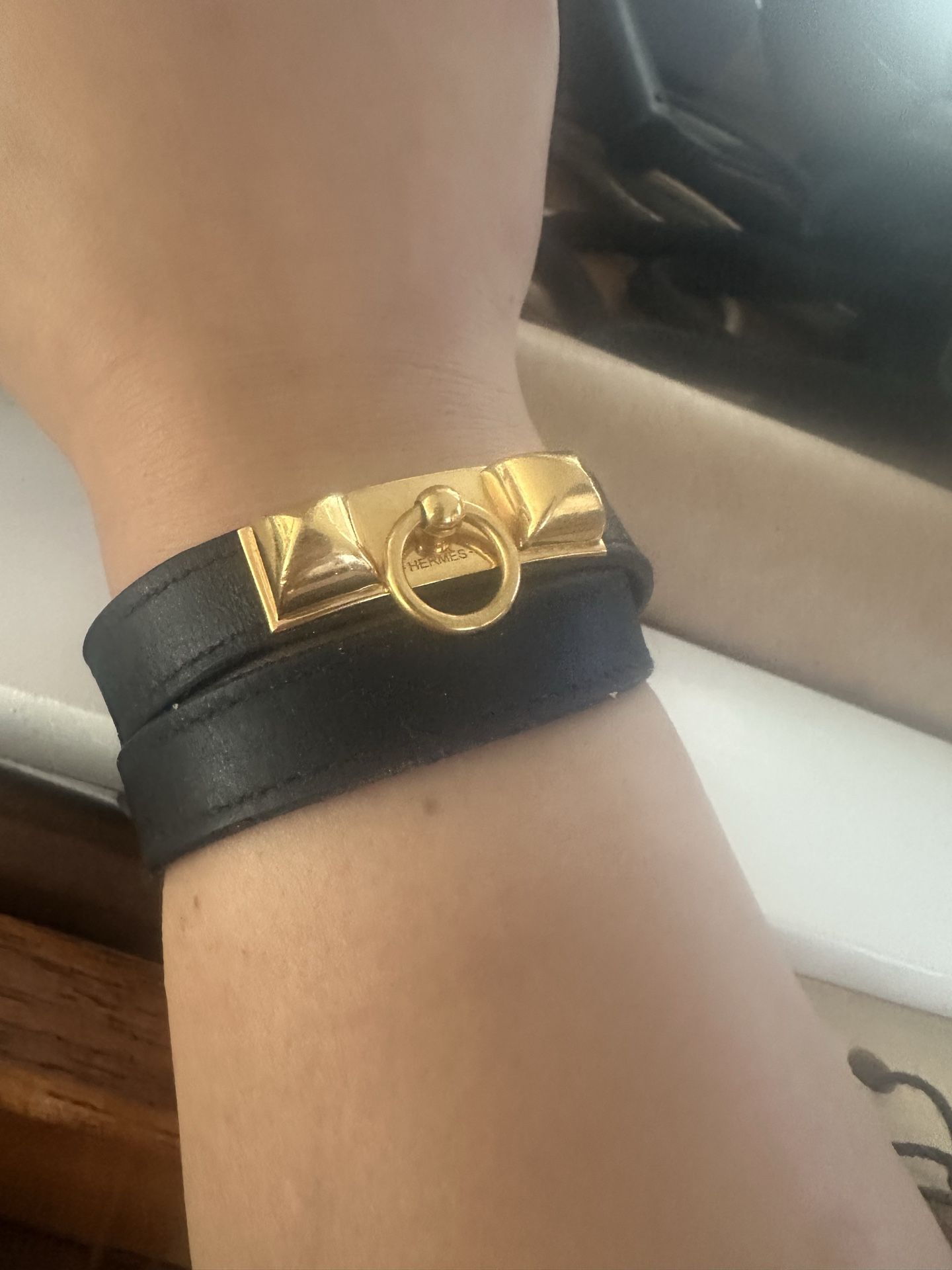 Hermès Cuff Bracelet with Gold Hardware black HERMES Email PM Gold Plated Bracelet Bangle Black Authentic  main image 2