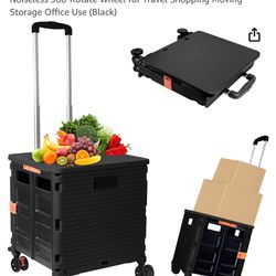 Foldable Utility Cart Folding Portable Rolling Crate Handcart Shopping Trolley Wheel Box with Lid Wear-Resistant Noiseless 360°Rotate Wheel for Travel