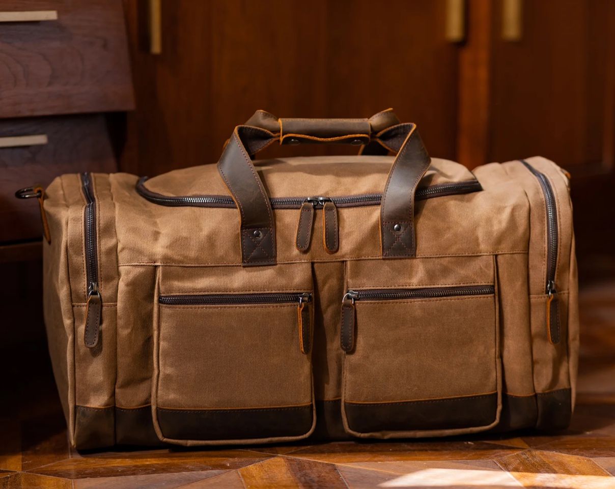 26” Weekender Bag - Waxed Canvas Cowhide Leather