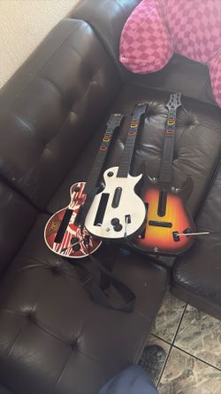 Nintendo Wii With 3 Guitar Hero Guitars