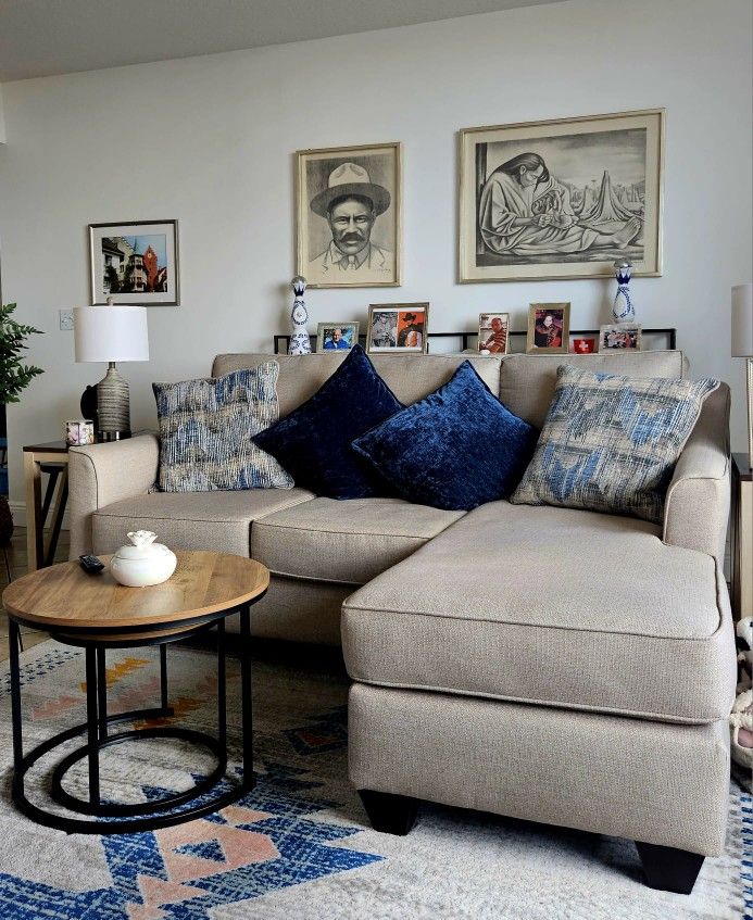 Sectional Sofa & End Tables with Lower Shelf