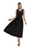 New Sleeveless A-line Cocktail Long Dresses Pleated Swing Dress/V-neck/Black