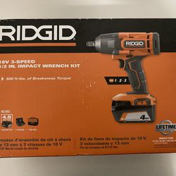 RIDGID R86215K 18V 2700RPM Cordless Impact Wrench W/Li-Ion Battery Charger - Brand New in Box