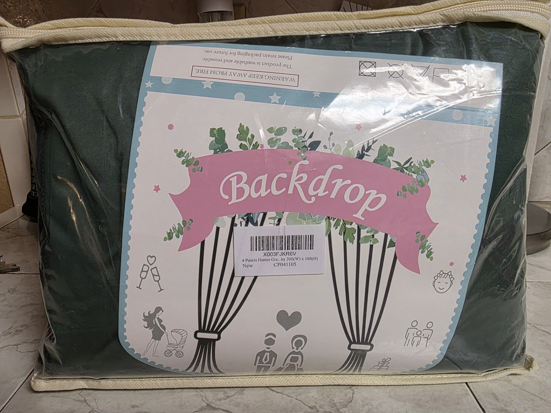 Backdrop. 4 Panels. Hunter Green. For baby shower, birthday party or wedding.