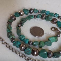 Vintage Southwestern Carolyn Pollock Relios Green Turquoise And Sterling Silver Beads Beaded Necklace 18 To 22 In With Extender