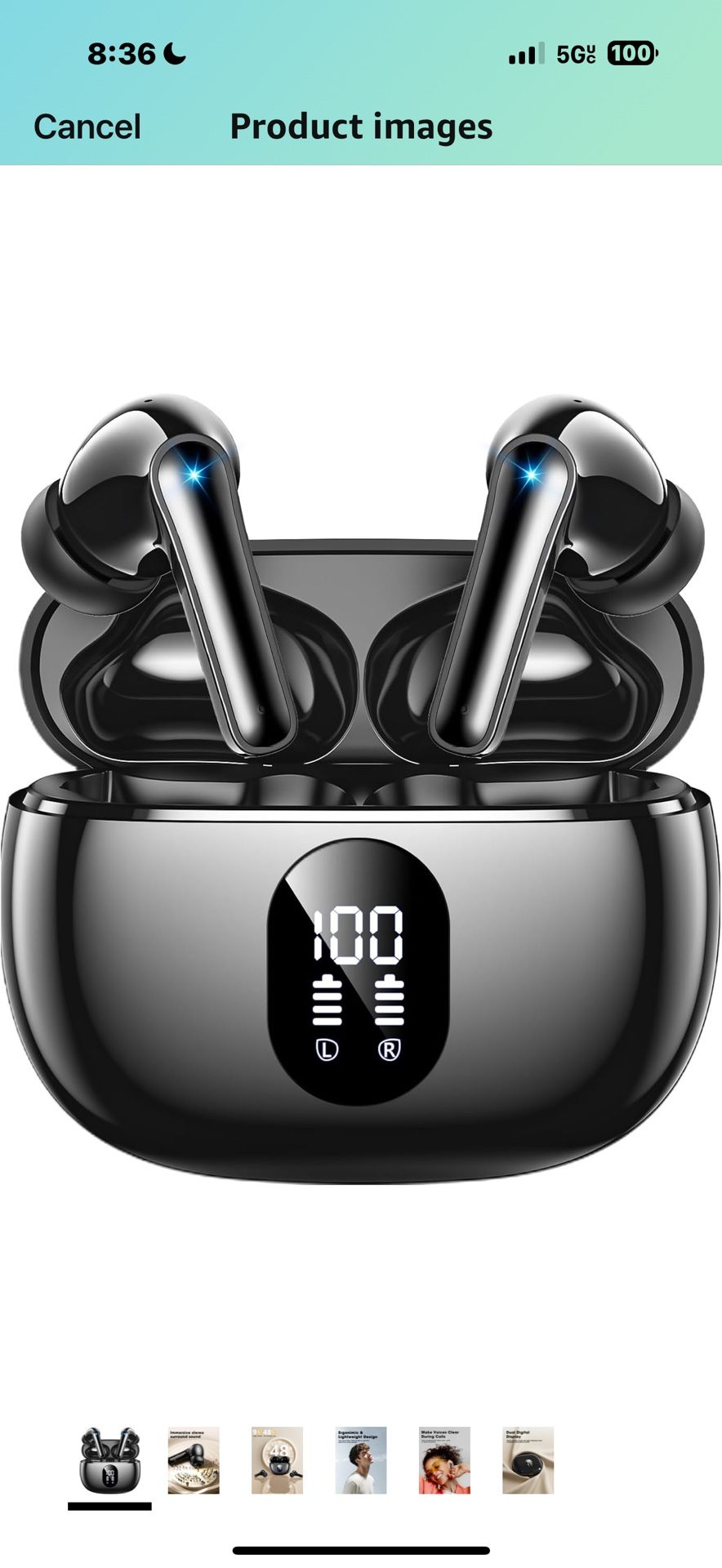 Wireless Earbuds, Bluetooth Ear Buds with Big Bass Stereo Sound, 48 Hours Playtime, Lightweight in-Ear Fit Earphones, IPX7, Hands-Free Calls with AI f