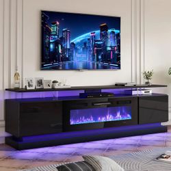 70"Electric Fireplace TV Stand - 12 Flame Colors, Music Sync LED, Adjustable Heat, Fits TVs Up to 80