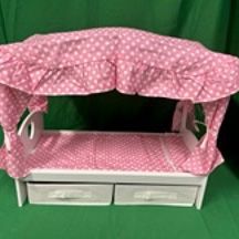 New, firm, Badger Basket Canopy Doll Bed with Two Storage Baskets - Pink/Polka Dot Bedding