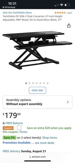 TechOrbits OF-S06-2 Desk Converter-37-inch Height Adjustable, MDF Wood, Sit-to-Stand Riser-Black, 37"